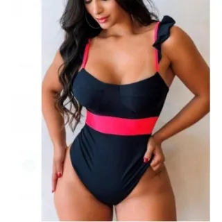 Alcinha Franzida Neon Suplex Maiô Poliamida com Fita - Fita Rosa