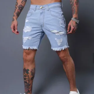 Env/24h Bermuda Jeans Masculina Premium Clara Rasgada Alta Qualidade - ESCURA