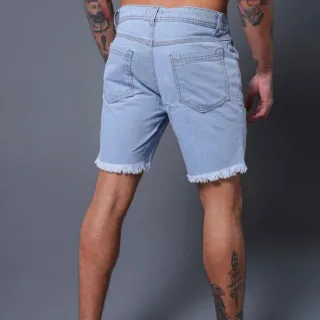 Env/24h Bermuda Jeans Masculina Premium Clara Rasgada Alta Qualidade - ESCURA