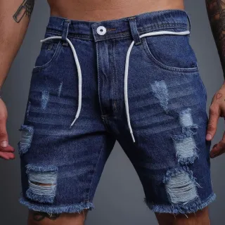 Env/24h Bermuda Jeans Masculina Premium Clara Rasgada Alta Qualidade - ESCURA