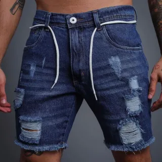Env/24h Bermuda Jeans Masculina Premium Clara Rasgada Alta Qualidade - ESCURA