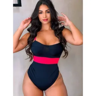 Alcinha Franzida Neon Suplex Maiô Poliamida com Fita - Fita Rosa