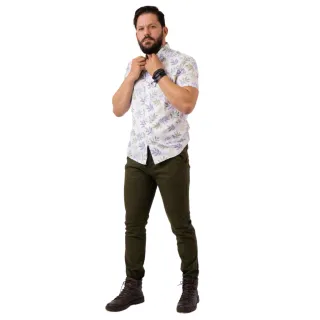 Bolso Embutido Calça Sarja Masculina Social Esporte Fino Brim - Verde Militar