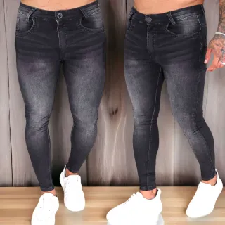 Envio imediato Calças jeans masculina skinny destroyed original Santt Jeans - Calça escura destroyed