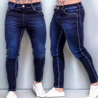 Envio imediato Calças jeans masculina skinny destroyed original Santt Jeans - Calça escura destroyed