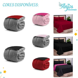 Promoção Edredom Casal Queen Barato - Dupla Face Bicolor - Pink e Preto