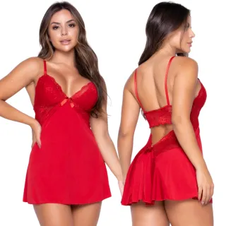 Lingerie Sensual Feminina - Camisola com Calcinha Renda Regulável