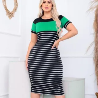 DIANA MC - Vestido Tubinho Midi para Look do Culto e Dia a Dia - CINZA/MOSTARDA