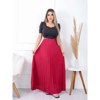 Moda Plissada: Saia Longa Helanca em Tecido - Pink