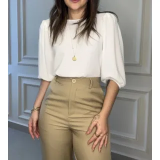 Blusa social básica feminina manga princesa crepe 3/4 Tamires - Pink