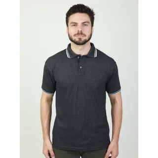 Camisa Polo Listra Piquet Masculina Lisa Básica - Kit 2 - preto+cinza claro