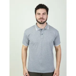 Camisa Polo Listra Piquet Masculina Lisa Básica - Kit 2 - preto+cinza claro