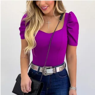Blusinha Cropped Feminina com Manga Princesa Bufante e Bojo - Alicia Suplex Premium - Indisponivel 1