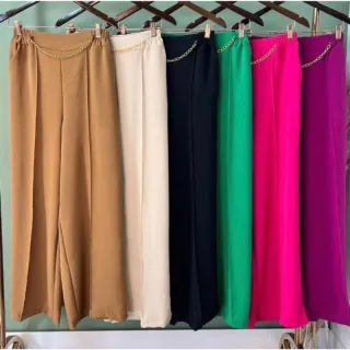 Calça Pantalona Duna-003 Elástico Cintura Corrente Atrás - Caqui