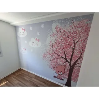 Nuvens Árvore Papel de Parede Infantil - Único
