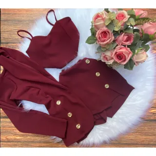 Conjunto Feminino Max Blazer + Cropped + Short Saia - KIT C/ BLAZER S/ MANGA  2