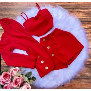 Conjunto Feminino Max Blazer + Cropped + Short Saia - KIT C/ BLAZER S/ MANGA  2