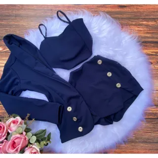 Conjunto Feminino Max Blazer + Cropped + Short Saia - KIT C/ BLAZER S/ MANGA  2