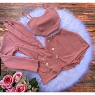 Conjunto Feminino Max Blazer + Cropped + Short Saia - KIT C/ BLAZER S/ MANGA  2