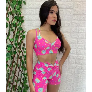 Top com Alça Dupla + Conjunto Fitness Short Com Cordão - 2