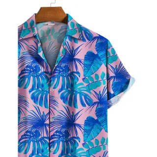 Moda masculina: camisa floral azul de botão para o verão [Ref-12] - G