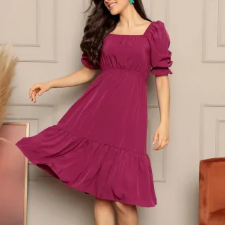 Vestido Midi Feminino Ombro a Ombro | Modelo Elegante e Versátil - MIdi liso bandeira