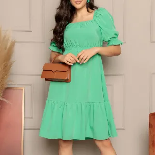 Vestido Midi Feminino Ombro a Ombro | Modelo Elegante e Versátil - MIdi liso bandeira