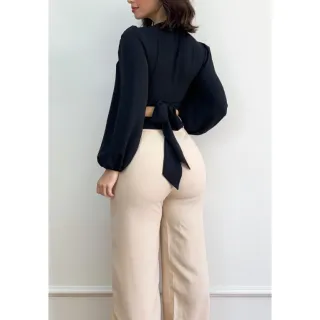 Blusa Elegante Manga Comprida Bufante Amarração Multiformas - Verde Bandeira