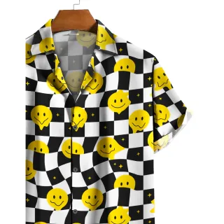 Ref-32 Camisa Xadrez Quadriculada Psicodélica Emoji Amarelo - Tamanho personalizado