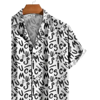 Camisa Preta e Branca de Botão com Tema Musical [Ref-180] - PP