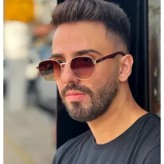 Hawai Óculos Hexagonal Unissex com Haste de Madeira - uv400 - Fumê Degradê