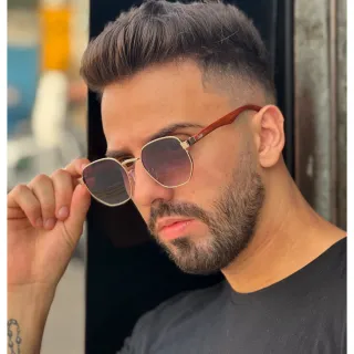 Hawai Óculos Hexagonal Unissex com Haste de Madeira - uv400 - Fumê Degradê