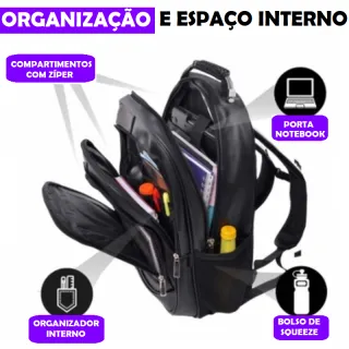 Mochila Impermeável Grande de Couro para Faculdade e Trabalho - Couro Azul