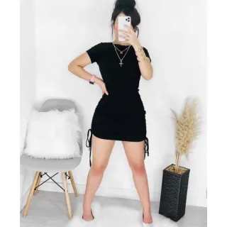 Tendência Gringa: Vestido Midi Canelado com Manguinha Franzido e Drapeado Lateral - Roxo