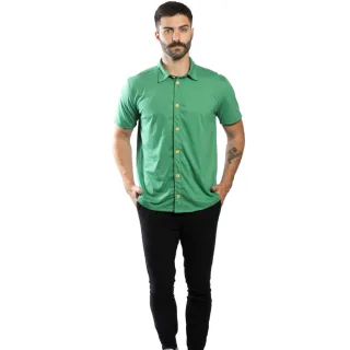 Moda Praia Verão Camisa Masculina Botão Slim Malha Ecológica - Militar