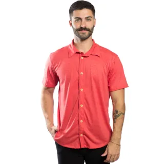 Camisa Sustentável Preta Masculina de Botão em Malha - Azul