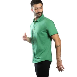 Moda Praia Verão Camisa Masculina Botão Slim Malha Ecológica - Militar