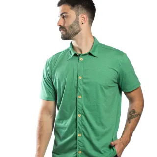Moda Praia Verão Camisa Masculina Botão Slim Malha Ecológica - Militar