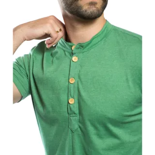 Malha PET Slim Camiseta Henley Gola Padre - Raryel - MESCLA