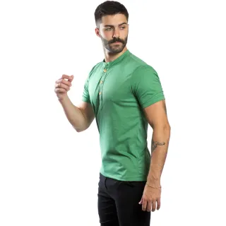Malha PET Slim Camiseta Henley Gola Padre - Raryel - MESCLA