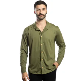 Camisa Malha Sustentável Manga Longa Homem Moderno - Verde