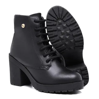 ENVIO IMEDIATO Bota Branca Cano Curto com Zíper Lateral Salto Alto Tratorado - Branca