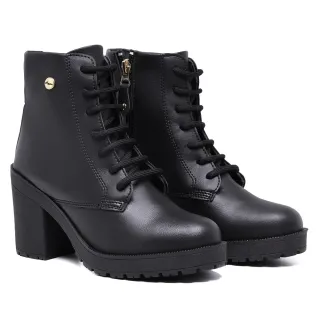 ENVIO IMEDIATO Bota Branca Cano Curto com Zíper Lateral Salto Alto Tratorado - Branca