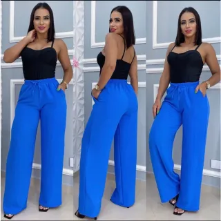Moda 2023: Calça Pantalona Duna com Elastex na Cintura - Verao - Azul Royal