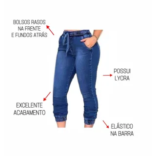 Calça Jogger Feminina Jeans Cos Elástico Blogueira JOG01 - Azul