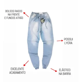 Calça Jogger Feminina Cintura Alta Destroyed Jeans Jog03 - Azul Claro