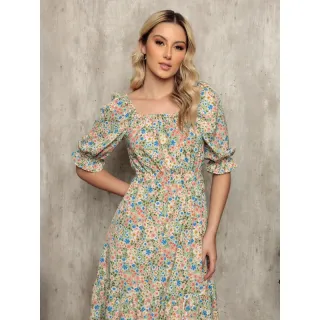 Vestido Feminino Estampado Crepinho Florzinha Ombro à Ombro Elastec - Poa lilas 2cm