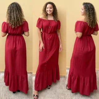 Vestido feminino longo com botão - Moda elegante e sofisticada - Preto