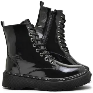 Bota Verniz Preta Coturno Tratorada - Blogueira - 1105Verniz