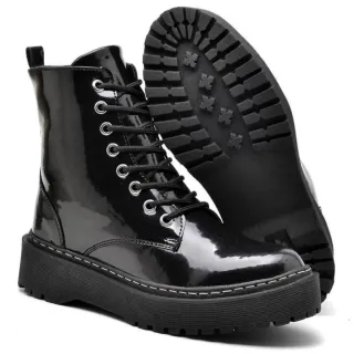 Bota Verniz Preta Coturno Tratorada - Blogueira - 1105Verniz